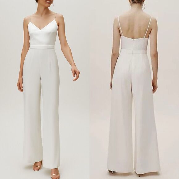 BHLDN JILL STUART White Nicki Jumpsuit Size 2 XS Wide Leg Spaghetti Ivory - Picture 13 of 13